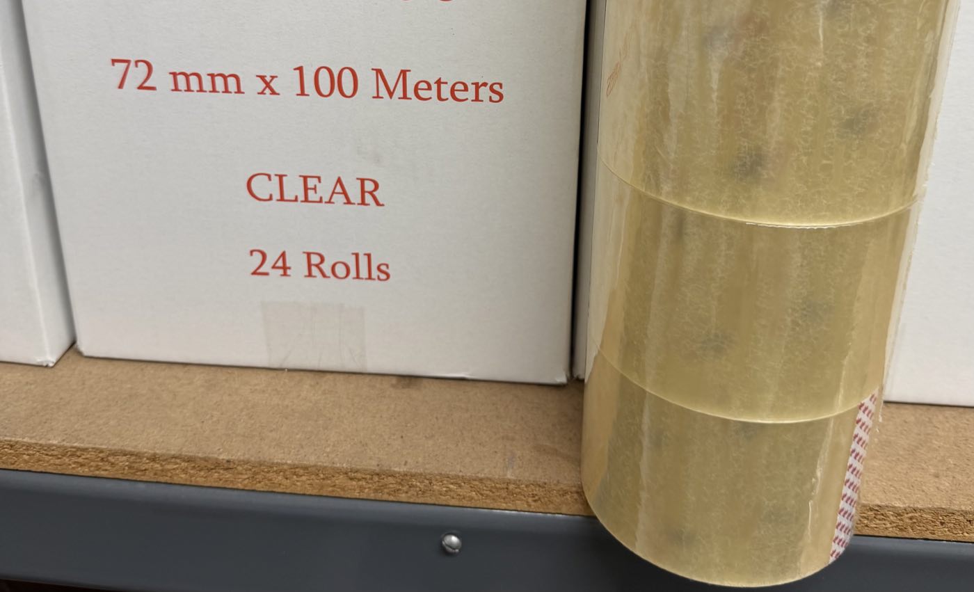 Clear carton sealing tape, 72 mm × 100 m, cases of 24 rolls